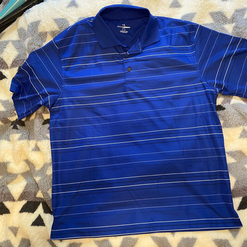 Grand Slam Golf Mens XL Royal Blue Striped Performance Short Sleeve Polo Shirt